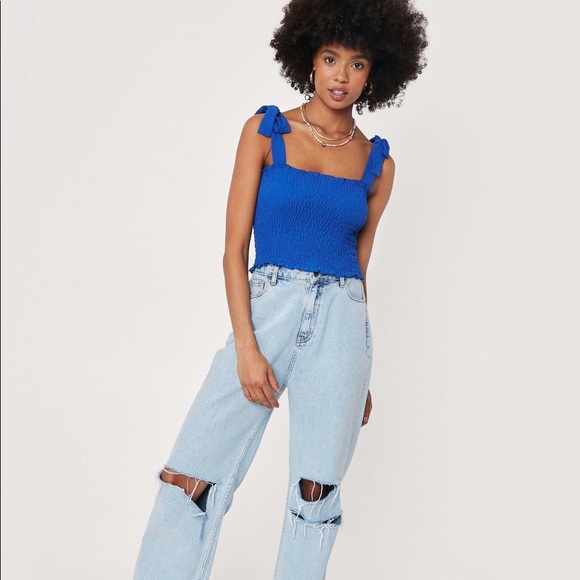 Nasty Gal Shirred Tie Strap Crop Top - Picture 2 of 4